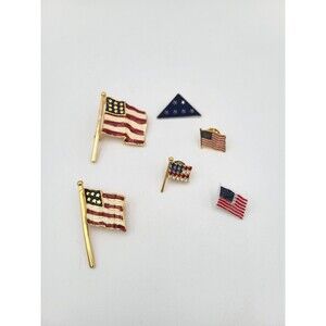 Vintage American Flag USA Brooches Pins Lot of 6 Patriotic Triangle‎ Rhinestones